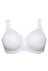 Hvid blonde-bh i plussize med formstøbte skåle og justerbare stropper, designet til optimal støtte.