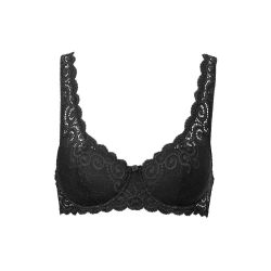 Sort plussize blonde-BH med bøjle og delikate detaljer, perfekt til støtte og komfort.