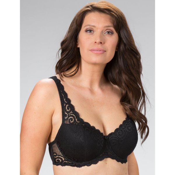 Sort plussize blonde-BH med fuldskål og justerbare stropper.