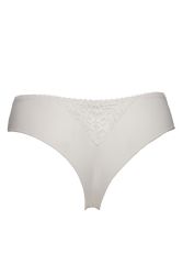 Plussize hvid trusse med elastisk linning og dekorativ blonde foran. Komfortabel pasform til større størrelser.