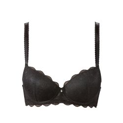 Sort plussize-bøjle-BH med blonder og dekorativ sløjfe, designet til at give support og komfort.