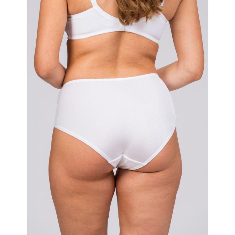 Hvid plussize højtaljet trusse, glat og strækbar, behagelig pasform, størrelse 42-60.