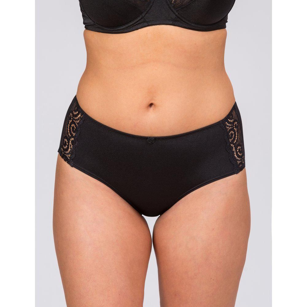 Sort plussize trusse med blonder detalje, komfortabel pasform til hverdagsbrug.