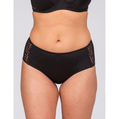 Sort plussize trusse med blonder detalje, komfortabel pasform til hverdagsbrug.