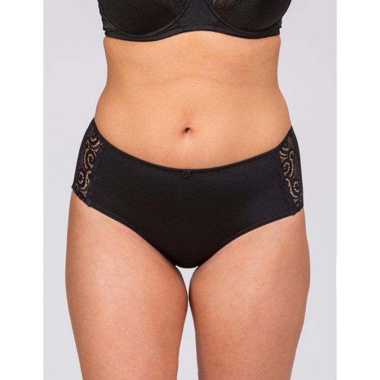 Sort plussize trusse med blonder detalje, komfortabel pasform til hverdagsbrug.