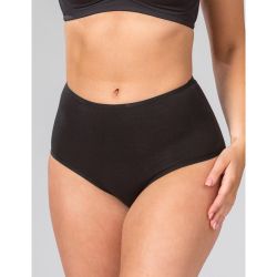 Sort højtaljet plussize trusse i komfortabelt design, perfekt til hverdagsbrug.