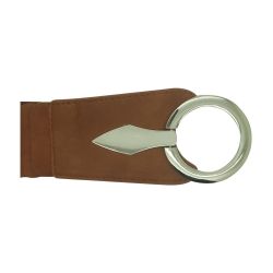 Brun bælte med sølvfarvet spænde, minimalistisk design, egnet til plussize mode.