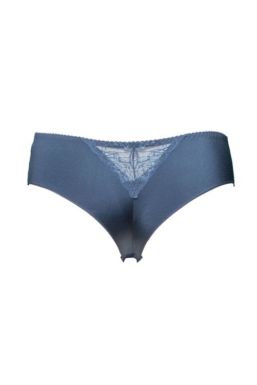 Plussize hipster-trusse i blå med blonder - behagelig og stilfuld hverdagsundertøj.