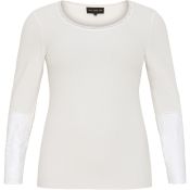 Langærmet hvid top med blonder på ærmerne, egnet til plussize hverdagstøj.