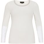 Langærmet hvid top med blonder på ærmerne, egnet til plussize hverdagstøj.
