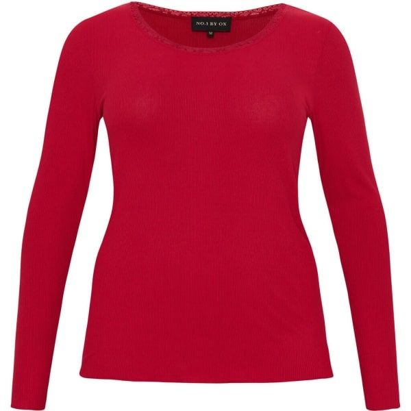 Rød langærmet bluse i plussize med rund halsudskæring, optimeret til komfort og stil.