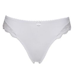 Plussize hvid blondekantet trusse med dekorativ sløjfe, i et behageligt og elastisk materiale.