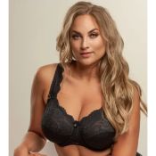 Plussize sort blonde-BH med bøjle og dekorativ lille sløjfe, ideel til støtte og komfort.