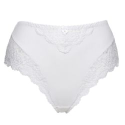Hvid plussize blonde trusse med dekorativt mønster og diskret sløjfe detalje.