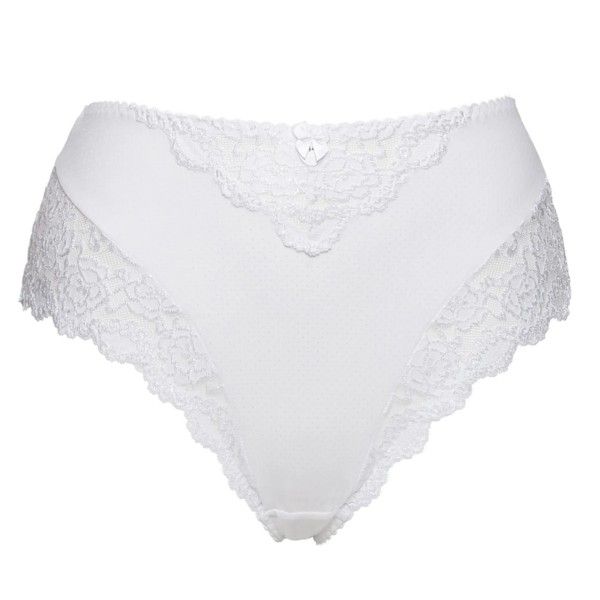 Hvid plussize blonde trusse med dekorativt mønster og diskret sløjfe detalje.
