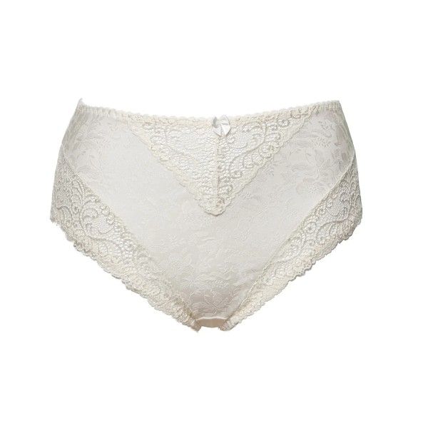 Elegant plussize blonde trusse i hvid med dekorativ kant og behagelig pasform.