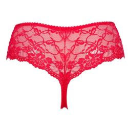 Rød plussize blonde hipster trusse designet med komfort og stil i tankerne, isoleret på hvid baggrund.