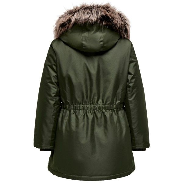Curvy jakke med hætte grøn med brun pels