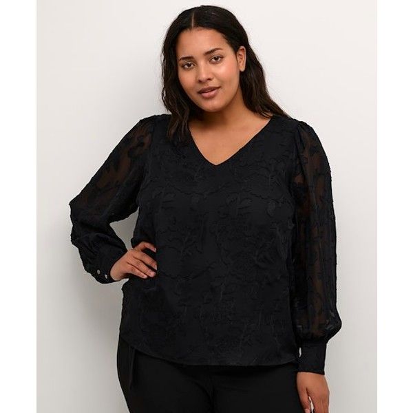 KCtulle Bluse sort i elegant snit