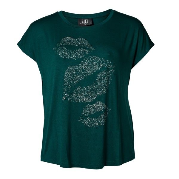 Zoey Reign T-Shirt i flot grøn farve med kysmund print