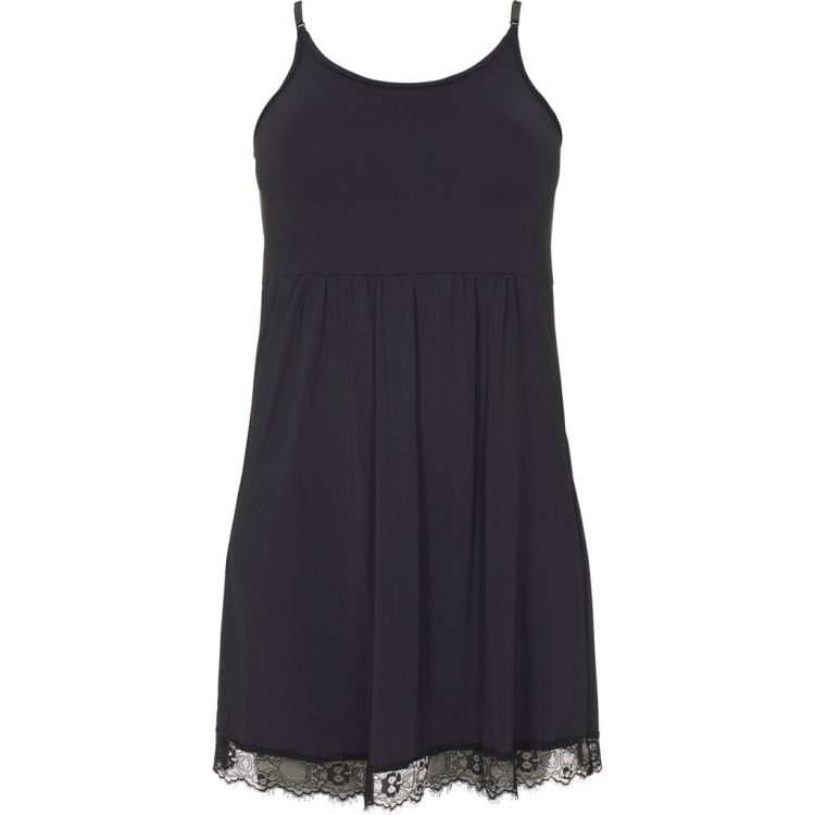 Sort plussize underkjole fra No. 1 by OX med blondekant, ideel til lag-på-lag styling.