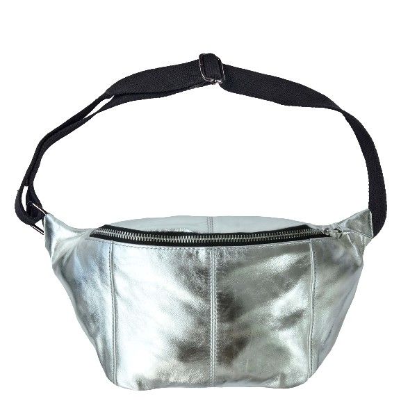Bæltetaske med læderstrop Silver Metallic