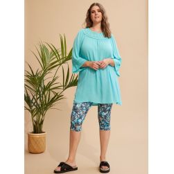 Capri Leggings med stræk i turkis