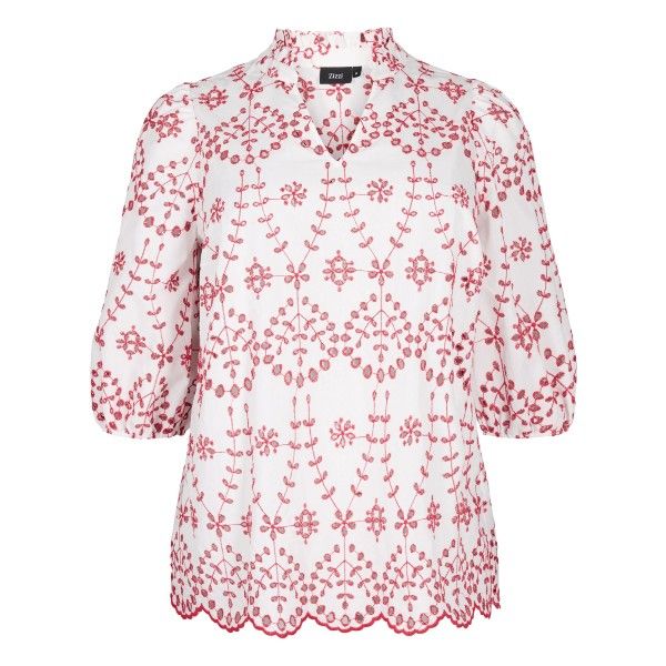 Bluse fra Zizzi i plussize med kontrastfarvet broderi
