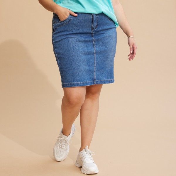 Sian Denim Nederdel med skånebuks