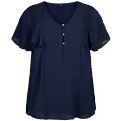 Zizzi Bluse Navy Prikket Tekstur og korte ærmer