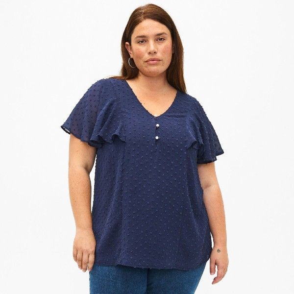 Zizzi Bluse Navy Prikket Tekstur