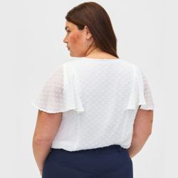 Zizzi Bluse Hvid Prikket Tekstur bagfra