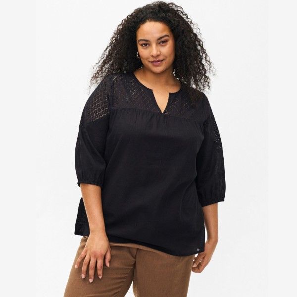 Zizzi Bluse i bomuldsmix med hør