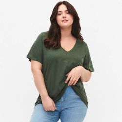 Kortærmet Plussize Zizzi T-shirt Grøn