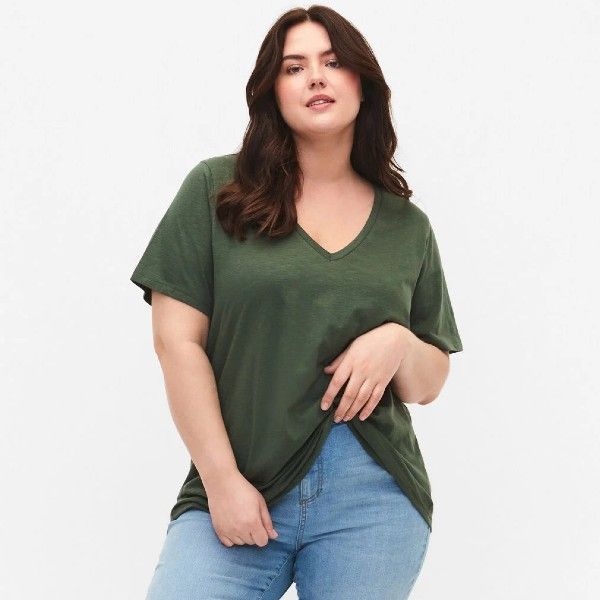 Kortærmet Plussize Zizzi T-shirt Grøn