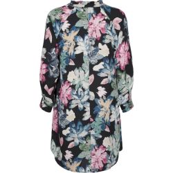 Elegant plus size blomstret tunika med lange ærmer og rund halsudskæring. Perfekt til hverdags- eller arbejdsbeklædning.
