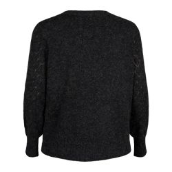 Sort plussize striktrøje i blød kvalitet med ribkant, set bagfra, velegnet til hverdagstøj.