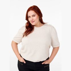 Zizzi Bluse med knapdetalje og korte pufærmer