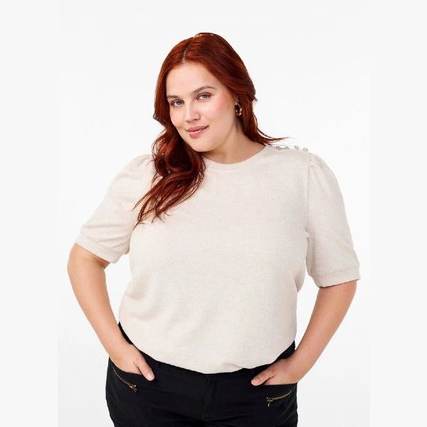 Zizzi Bluse med knapdetalje og korte pufærmer