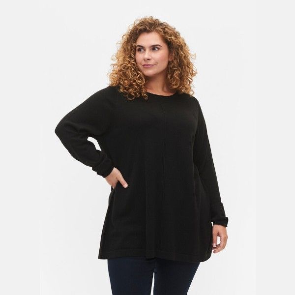 Strikbluse i bomulds-viskosemix fra Zizzi