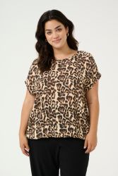 Plussize leopardmønstret bluse med korte ærmer perfekt til modebevidste garderober.