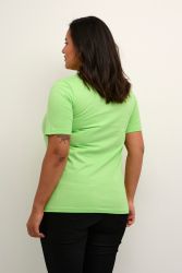 Neongrøn plussize t-shirt i afslappet pasform med korte ærmer og rund halsudskæring, vist bagfra.