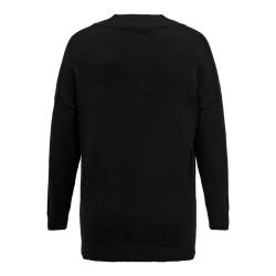 Sort plus size striktrøje med lange ærmer og ribkant, set bagfra, i minimalistisk design.