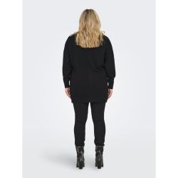 Sort langærmet sweater og sorte bukser i plus size, præsenteret med høje hæle i et klassisk bagfra perspektiv.