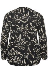 Sort blomsterprintet bluse i plussize med lange ærmer og afslappet pasform.