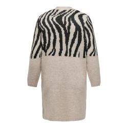 Beige plussize strikcardigan med zebra print, langærmet, til hverdags- og arbejdsbrug.