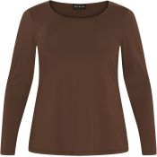 Brun langærmet plussize T-shirt i enkelt design, velegnet til hverdag og arbejde.