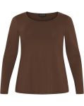 Brun langærmet plussize T-shirt i enkelt design, velegnet til hverdag og arbejde.