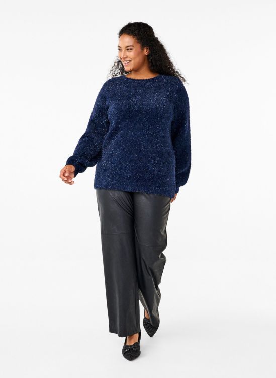 Glitrende blå sweater, str. 42-56