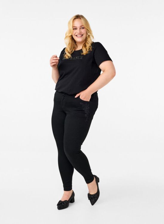 Sort plussize stræk buks med print